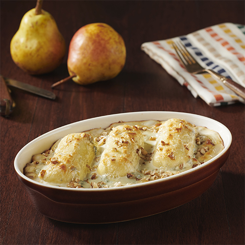 Gratin de Quenelles Nature, endives ,poire, sauce fourme d'Ambert