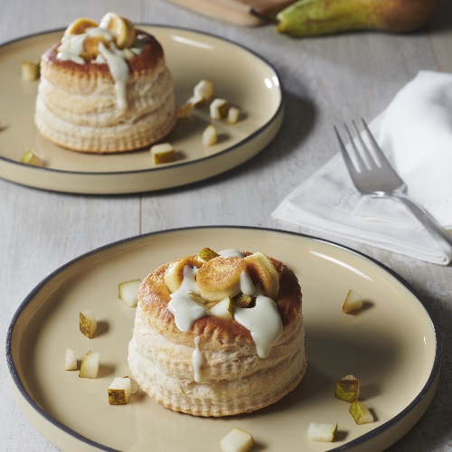 Vol au vent quenelles nature, poires et Bleu d'Auvergne AOP