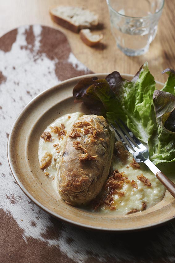 Gratin délices soufflés cèpes et pieds de morilles & béchamel au reblochon AOP
